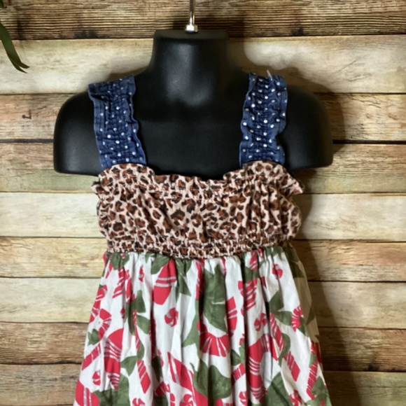 Girls Sundress Denim Candy Cane Christmas Holiday Size 5 - Picture 3 of 5
